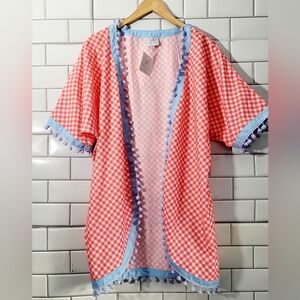 Nwt Little Lamb And Co. Ladies White And Red Checked Open Front Cardigan Blue Po